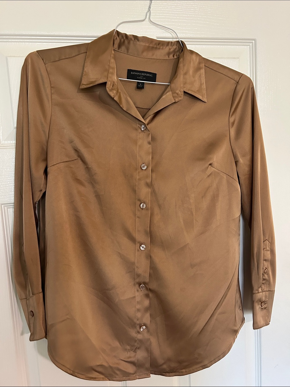 Banana Republic Satin Button-Front Shirt in Camel Brown